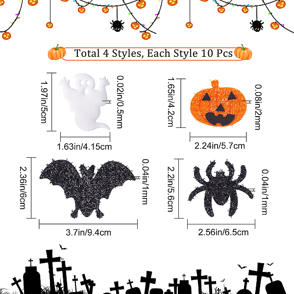 

PandaHall GORGECRAFT 4 Style 40PCS Halloween Non-woven Patch Ghost Spider Bat Pumpkin Embroidered Kit Patch Badge for DIY Festive Party..., Multicolor