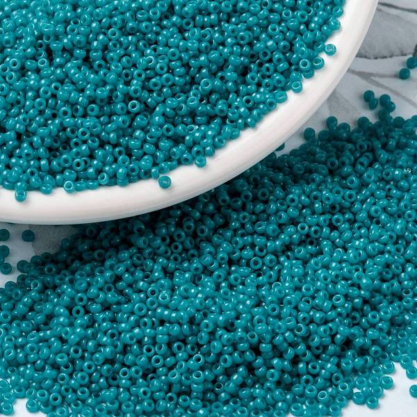 

PandaHall MIYUKI Round Rocailles Beads, Japanese Seed Beads, (RR4483) Duracoat Dyed Opaque Azure, 15/0, 1.5mm, Hole: 0.7mm, about..., Cyan