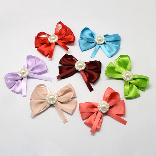 

PandaHall Handmade Woven Costume Accessories, Ribbon Bowknot with ABS Plastic Beads, Mixed Color, 58x75x16mm, about 100pcs/bag Ribbon..., Multicolor