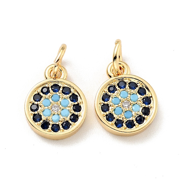 

PandaHall Eco-friendly Brass Micro Pave Colorful Cubic Zirconia Pendants, with Jump Ring, Cadmium Free & Lead Free, Flat Round, Real 18K...