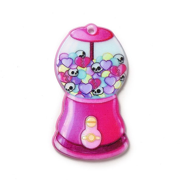 

PandaHall Halloween Printed Acrylic Pendants, Candy Machine , Skull Pattern, 46x24.5x2.3mm, Hole: 1.8mm Acrylic Skull Pink
