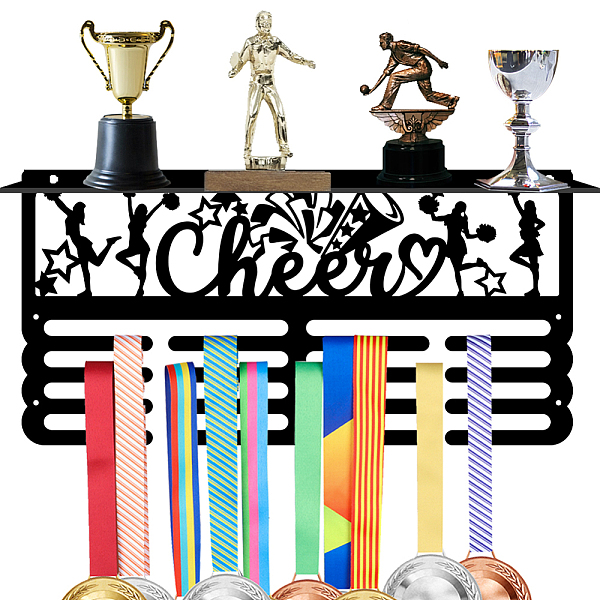 

PandaHall SUPERDANT Medal Shelf Hanger Trophy Shelf Sports Medal Holder Hanging Awards Shelf Medal Hooks Display Iron Word Black