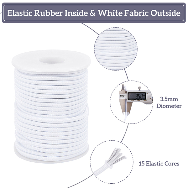 

PandaHall Elastic Cord, White, 3.5mm, about 20m/roll Elastic Fibre Round White