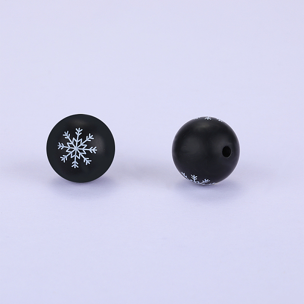 Rond imprimé de Noël avec perles focales en silicone à motif de flocon de neige