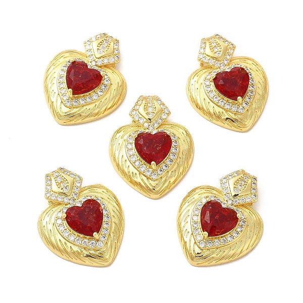

PandaHall Rack Plating Brass & Rhinestone Pendants, with Crushed Ice Cut Cubic Zirconia, Heart Charm, Real 14K Gold Plated, Cadmium Free &..., Red