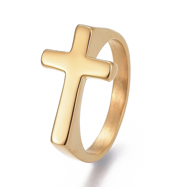 

PandaHall 304 Stainless Steel Finger Rings, Cross, Golden, Size 8, 18mm 304 Stainless Steel