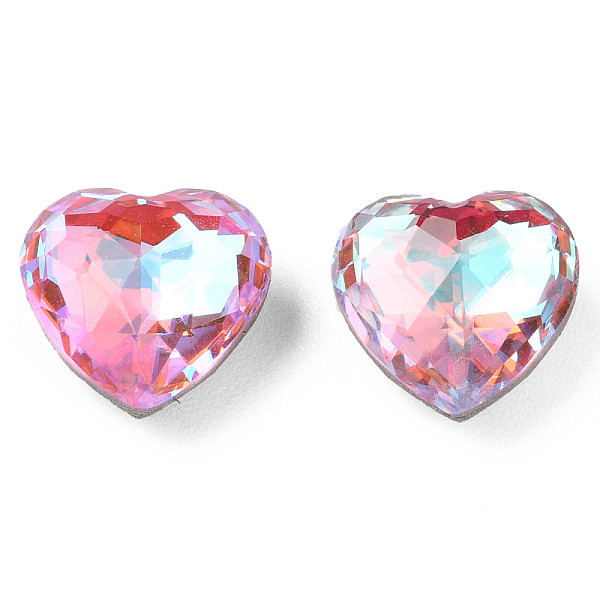 

PandaHall Glass Rhinestone Cabochons, Nail Art Decoration Accessories, Faceted, Heart, Pink, 9.5x10x6mm Glass Heart Pink