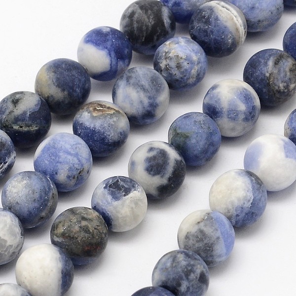 

PandaHall Natural Sodalite Beads Strands, Grade B, Frosted, Round, 4mm, Hole: 0.8mm, about 90pcs/strand, 14.1 inch Sodalite Round Blue