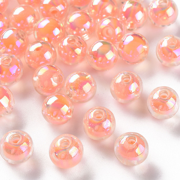 

PandaHall Transparent Acrylic Beads, Bead in Bead, AB Color, Round, Salmon, 9.5x9mm, Hole: 2mm Acrylic Round Red
