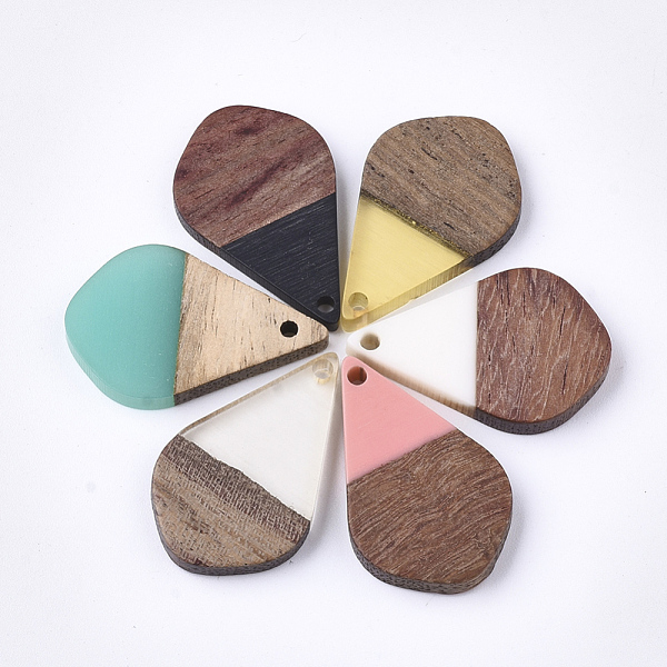 

PandaHall Resin & Walnut Wood Pendants, Teardrop, Mixed Color, 28x18x3mm, Hole: 2mm Resin+Wood Teardrop Multicolor