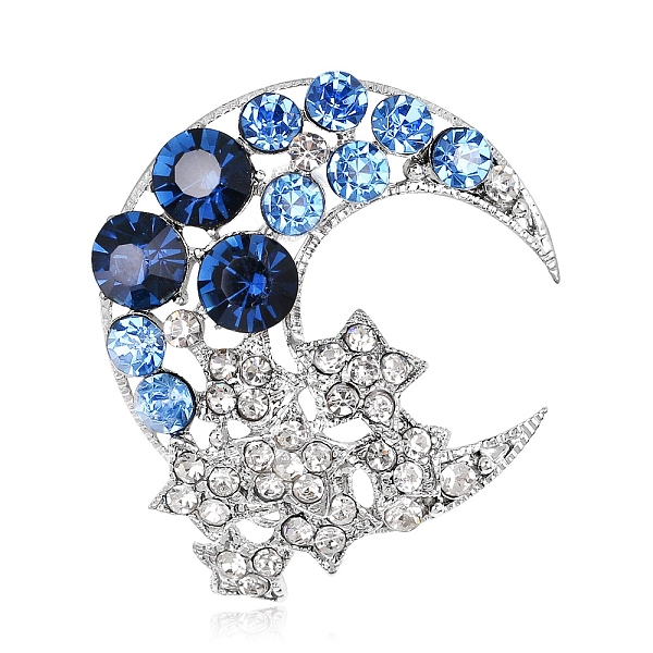 

PandaHall Alloy Rhinestone Brooches, Moon & Star Brooches for Women, Sapphire, 34x34mm Alloy+Rhinestone Moon Blue