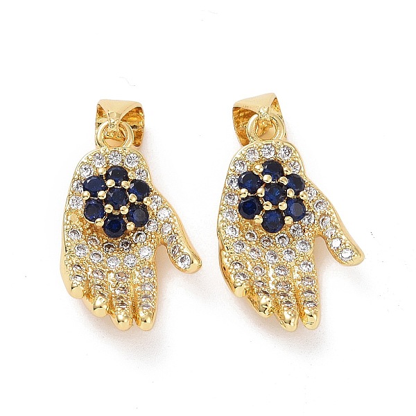 

PandaHall Brass Micro Pave Cubic Zirconia Pendants, Hand with Flower Charms, Marine Blue, 19x11x5mm, Hole: 3x3.5mm Brass+Cubic Zirconia Body