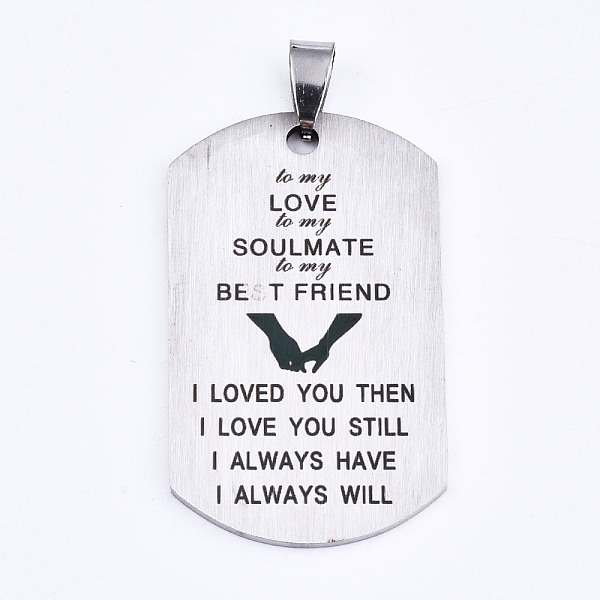 PandaHall 201 Stainless Steel Quote Pendants, Stamped Dog Tags, Soulmate for Valentine's Day Gift Jewelry, Rectangle, Laser Cut, Stainless...