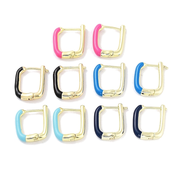 

PandaHall Real 18K Gold Plated Brass Enamel Rectangle Hoop Earrings for Women, Mixed Color, 18x3.5mm Brass Rectangle Multicolor