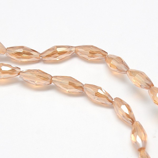 

PandaHall Electroplate Crystal Glass Rice Beads Strands, Faceted, Rainbow Color Plated, Light Salmon, 4x9mm, Hole: 1mm, about 58pcs/strand..., Red
