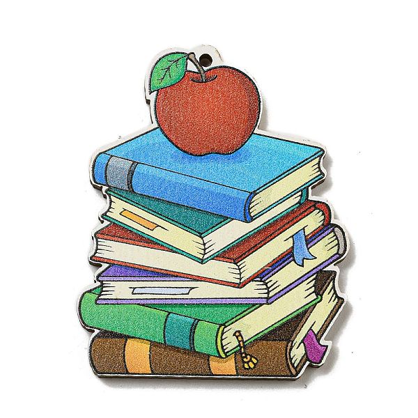 

PandaHall Wood Pendant, Teachers' Day Theme, Book, 44x36x2.5mm, Hole: 1.6mm Wood Book