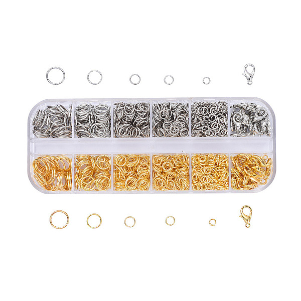 

PandaHall DIY Jewelry Set, with Iron Jump Rings and Zinc Alloy Lobster Claw Clasps, Platinum & Golden, 130x50x15mm Iron