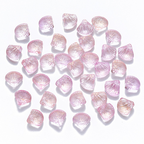 

PandaHall Transparent Spray Painted Glass Beads, Top Drilled Beads, with Glitter Powder, Scallop Shape, Pink, 10x10.5x6mm, Hole: 1mm Glass...