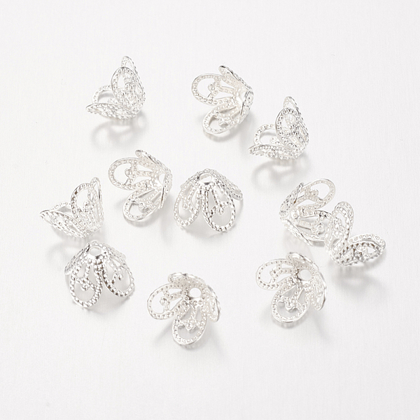 

PandaHall Brass Bead Caps, Lead Free and Cadmium Free, Silver Color Plated, about 8.5mm long, 8.5mm wide, 6mm thick, hole: 1mm Brass