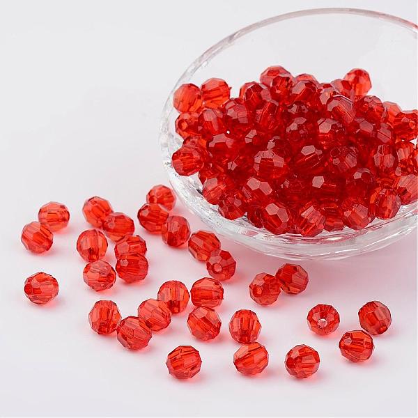 

PandaHall Transparent Acrylic Beads, Faceted, Round, Orange Red, 8mm, Hole: 1.5mm, about 1800pcs/500g Acrylic Round Red