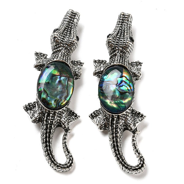 

PandaHall Dual-use Items Alloy Crocodile Brooch, with Natural Paua Shell, Antique Silver, Dark Green, 67.5x24x6mm Alloy Crocodile