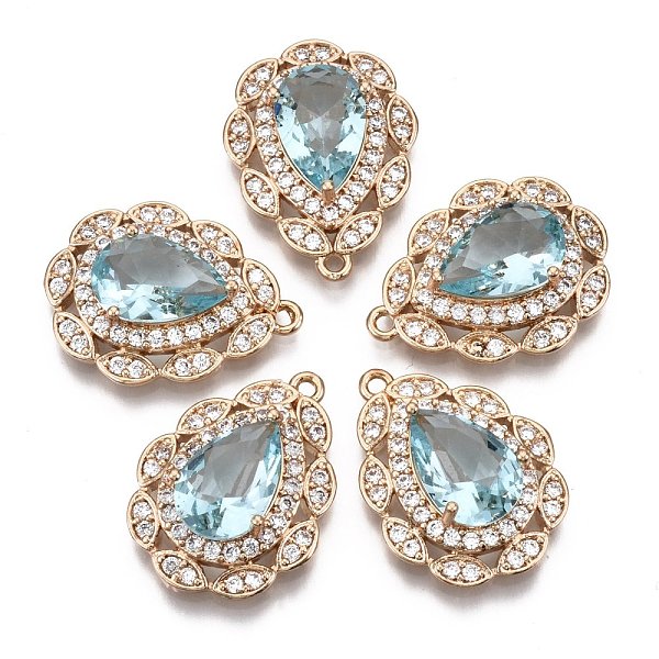 

PandaHall Brass Micro Pave Cubic Zirconia Pendants, with Faceted Glass, Long-Lasting Plated, Light Gold, Teardrop, Light Cyan, 23x17x7mm...
