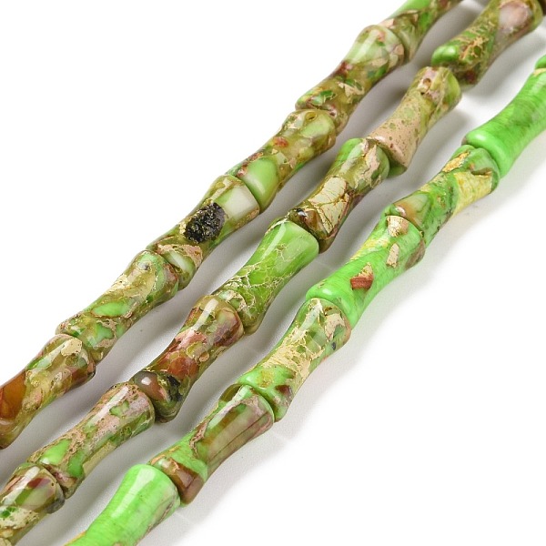

PandaHall Natural Imperial Jasper Beads Strands, Dyed, Bamboo Stick, Yellow Green, 12x5mm, Hole: 0.5mm, about 34pcs/strand, 15.94''(40.5cm)...