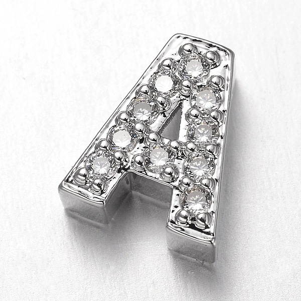 

PandaHall Platinum Plated Brass Micro Pave Cubic Zirconia Letter Slide Charms, Letter.A, 9.5x8x4mm, Hole: 4.5x1.5mm Brass+Cubic Zirconia..., Clear
