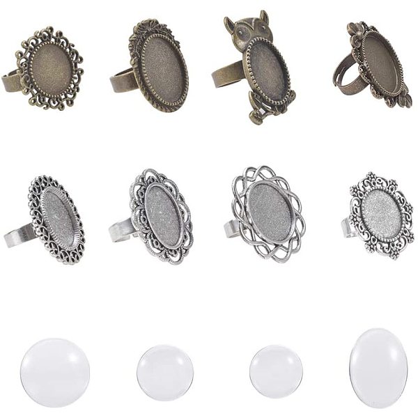 

PandaHall DIY Ring Making Kit, Including 16 Pcs Mixed Color and Shape Adjustable Iron and Alloy Finger Rings Cabochon Setting Trays and 16..., Clear