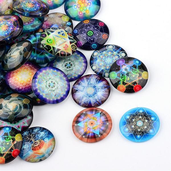 

PandaHall Glass Cabochons, Half Round/Dome, Kaleidoscope Pattern, Mixed Color, 12x4mm Glass Half Round Multicolor