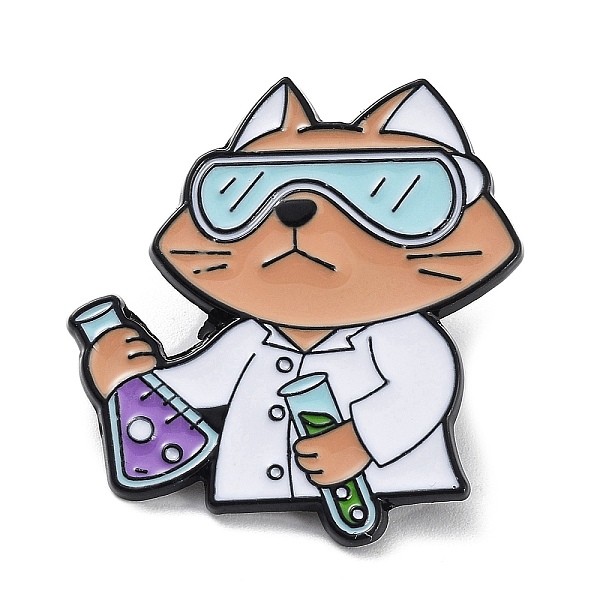 

PandaHall Lovely Animal Chemist Enamel Pins, Black Alloy Brooch for Backpack Clothes, Cat Shape, 30x29x1mm Alloy+Enamel Cat Shape