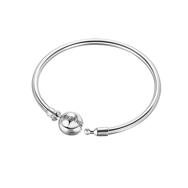 TINYSAND Rhodium Plated 925 Sterling Silver Basic Bangles For European Style Jewelry Making