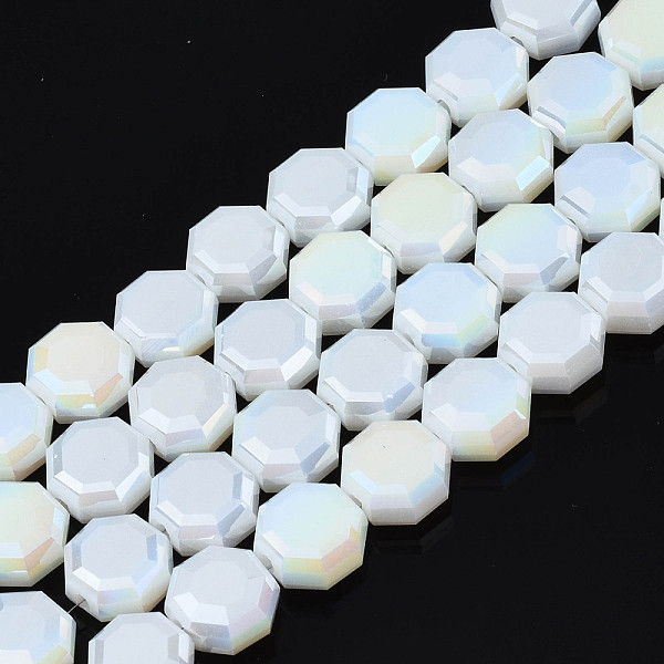 

PandaHall Electroplate Opaque Solid Color Glass Beads Strands, AB Color Plated, Half Plated, Faceted, Octagon, Creamy White, 7~8x7~8x4mm...