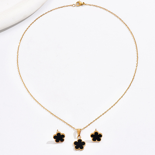 

PandaHall Acrylic Flower Jewelry Set, Real 18K Gold Plated Stainless Steel Stud Earring & Pendant Necklace, Black, 17.32inch(44cm), 13x13mm...