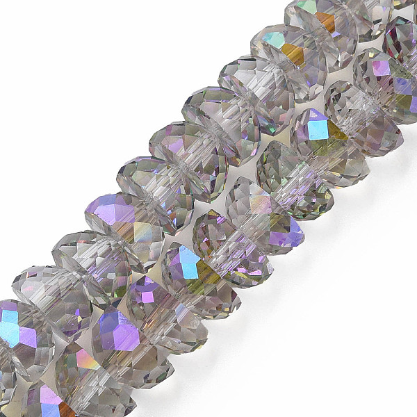 

PandaHall Electroplate Transparent Glass Beads Strands, Faceted, Half Round, Violet, 9x5mm, Hole: 1.6mm, about 75pcs/strand, 16.14 inch..., Purple