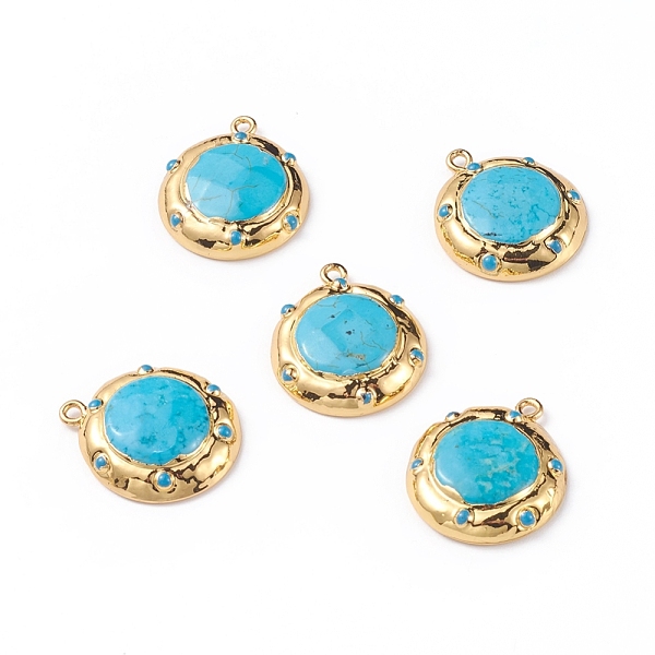 

PandaHall Natural Howlite Pendants, with Golden Plated Brass Findings, Dyed & Heated, Flat Round, 25.5x22x6mm, Hole: 1.8mm Howlite Flat...