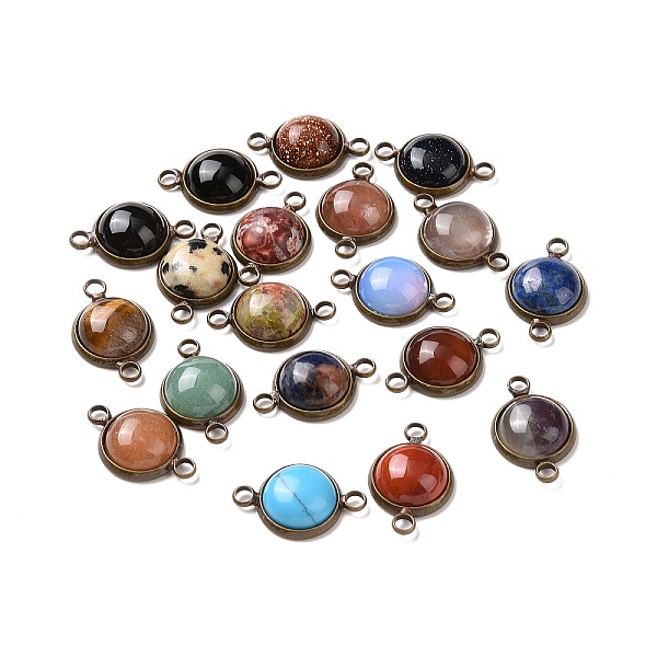 

PandaHall Natural & Synthetic Mixed Gemstone Connector Charms, Half Round Links, with Antique Bronze Tone Brass Findings, 12x18.5x4.5mm...