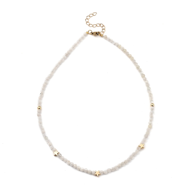 

PandaHall Natural Rainbow Moonstone Beaded Necklaces, with Round & Star Brass Beads and 304 Stainless Steel Lobster Claw Clasps, 16.54 inch...