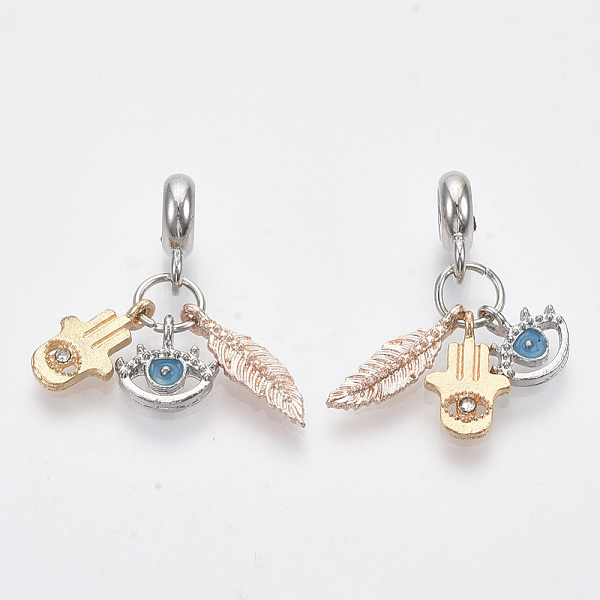 

PandaHall Alloy European Dangle Charms, with Iron Jump Ring, Crystal Rhinestone and Enamel, Large Hole Pendants, Eye & Leaf & Hamsa..., Clear