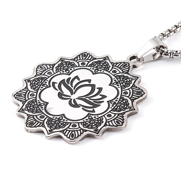 

PandaHall Lotus 201 Stainless Steel Pendant Necklaces, with Enamel, Box Chains, Black, 23.43 inch(59.5cm) 201 Stainless Steel Flower Black