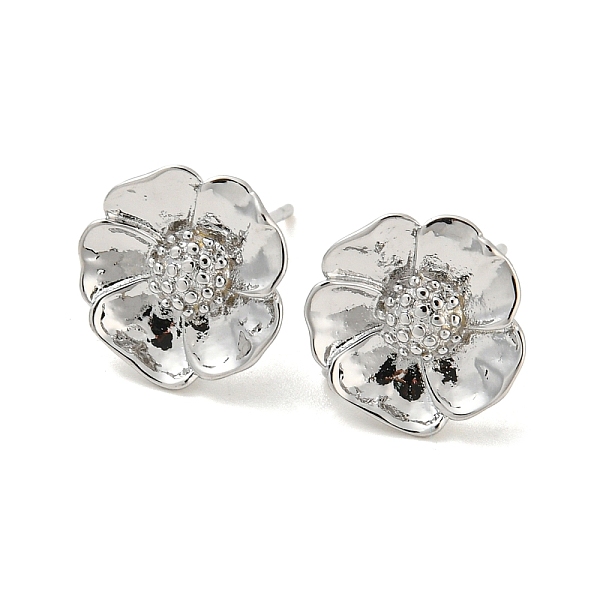 

PandaHall Brass Stud Earrings Findings, with Loops, Flower, Platinum, 12mm, Hole: 1.8mm, Pin: 11x0.7mm Brass Flower