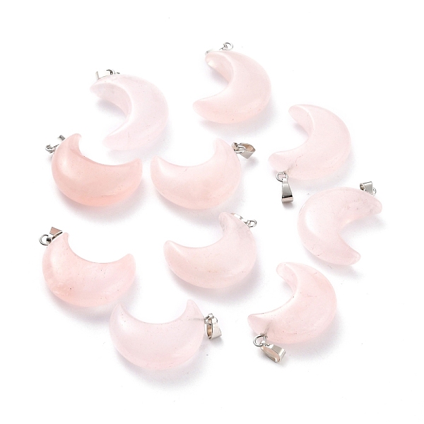 

PandaHall Natural Rose Quartz Pendants, with Platinum Brass Loops, Moon, 29x18~21x7~10mm, Hole: 6x3mm Rose Quartz Moon