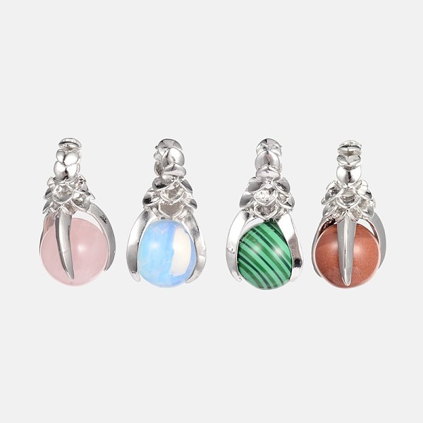 

PandaHall Natural & Synthetic Gemstone Pendants, with Brass Findings, Cadmium Free & Lead Free, Claw & Round, Platinum, 35x18mm, Hole: 5mm..., Multicolor