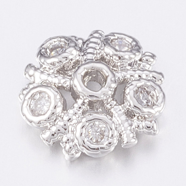 

PandaHall Brass Micro Pave Cubic Zirconia Bead Caps, 5-Petal, Clear, Platinum, 7x2mm, Hole: 0.5mm Brass+Cubic Zirconia Clear