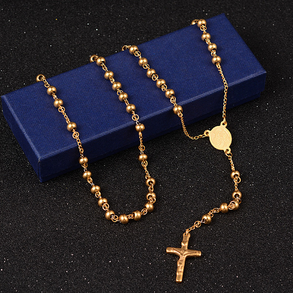 

PandaHall 201 Stainless Steel Rosary Bead Necklaces, with Crucifix Cross Pendant, For Easter, Golden, 27.6 inch(70cm) 201 Stainless Steel
