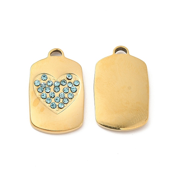 

PandaHall Vacuum Plating 201 Stainless Steel with Rhinestone Pendants, Real 18K Gold Plated, Rectangle with Heart Pattern Charms, Aquamarine..., Cyan