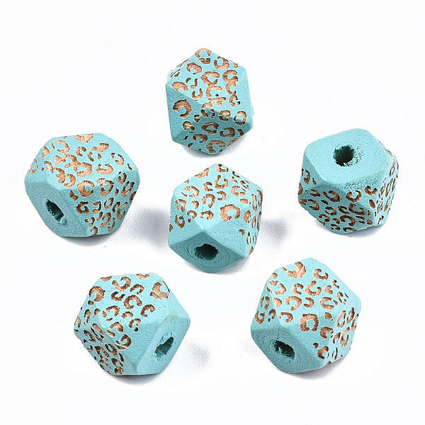 

PandaHall Painted Natural Wood Beads, Laser Engraved Pattern, Faceted, Polygon with Leopard Print, Cyan, 10x10x10mm, Hole: 2mm Schima Wood...