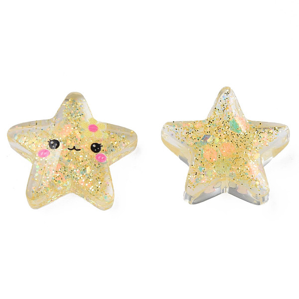 

PandaHall Printed Translucent Epoxy Resin Cabochons, with Paillettes, Star, Gold, 20x21x6.5mm Epoxy Resin Star Gold