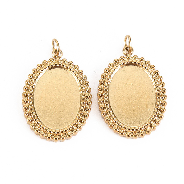 

PandaHall 304 Stainless Steel Pendant Cabochon Settings, with Jump Rings, Oval, Real 14K Gold Plated, Tray: 14x10mm, 21.5x15x2.5mm, Jump...