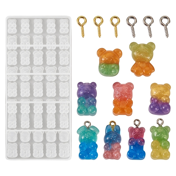 

PandaHall 1Pc Bear Silicone Molds, Resin Casting Molds, with 100Pcs 2 Colors Iron Screw Eye Pin Peg Bails, White, 195x87x9mm, Inner...